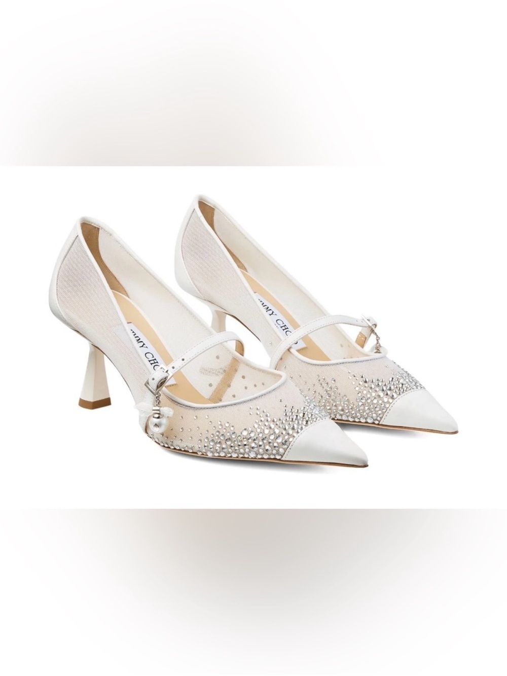 Jimmy Choo Aren 65 Crystal Bridal Wedding Pumps White IT 40 US 10